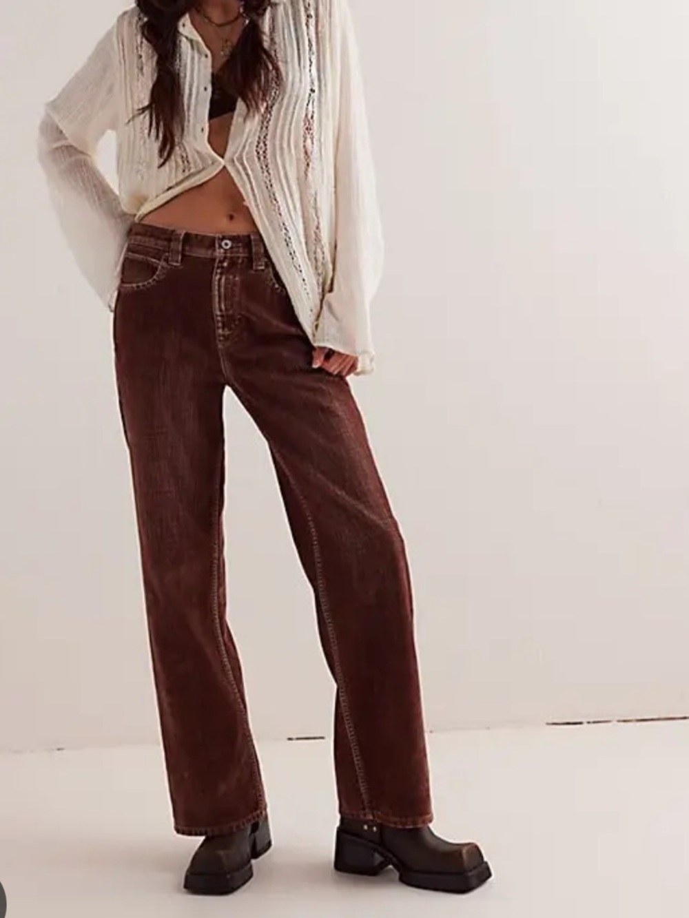 We The Free Tinsley Baggy High-Rise Jeans in Brown